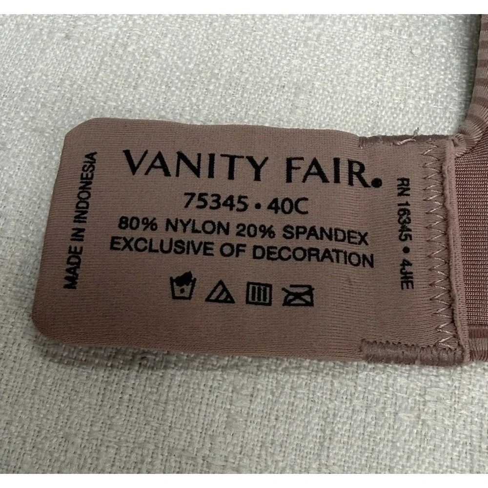 Vanity Fair 40C Bra Taupe Striped Soft Stretchy No Padding Underwire - Picture 6 of 6